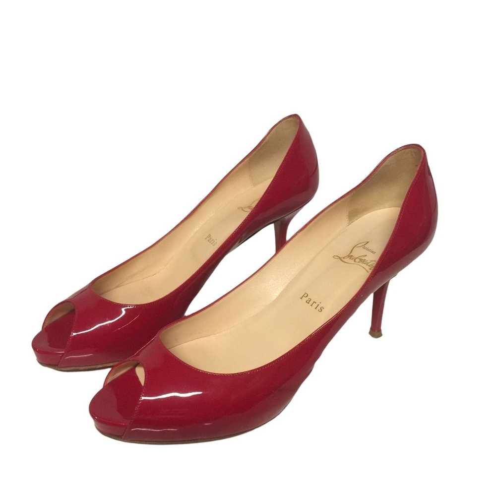 CHRISTIAN LOUBOUTIN red patent leather peep toe high heels shoes pumps sz 42